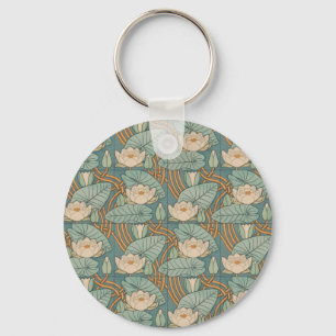 Eugene Grasset Water Lily Lilies Floral Design Keychain