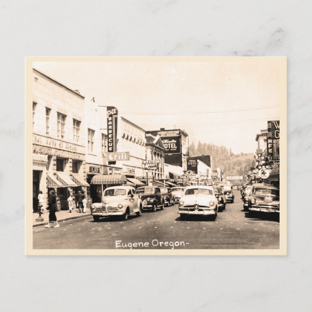 Eugene, Oregon vintage street scent 1950s Postcard (Front)