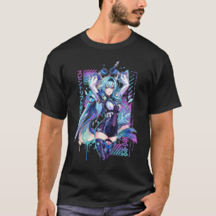 Eula Genshin Vaporwave Retro Wave Pink Blue Gradie T-Shirt