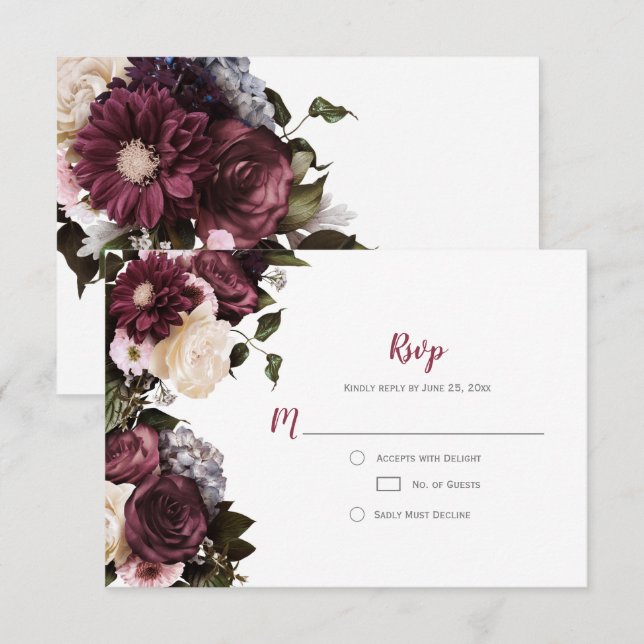 Euphoria Boho Burgundy Pink White Floral RSVP | (Front/Back)