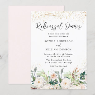 Euphoric Blush & White Flowers Rehearsal Dinner Invitation