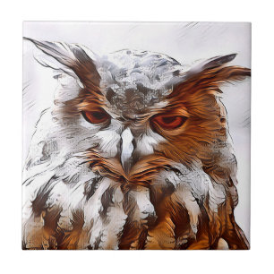 Eurasian eagle-owl digitally ceramic tile