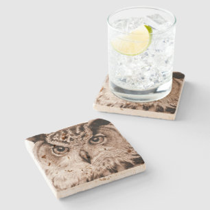 Eurasian Eagle Owl fine art watercolor coaster