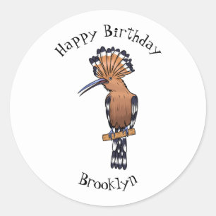 Eurasian hoopoe bird cartoon illustration  classic round sticker