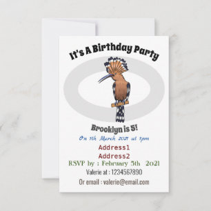 Eurasian hoopoe bird cartoon illustration invitation