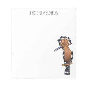 Eurasian hoopoe bird cartoon illustration notepad