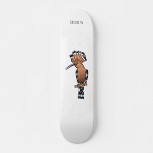 Eurasian hoopoe bird cartoon illustration skateboard