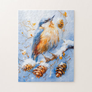 Eurasian Nuthatch in Impressionist Style Painting Jigsaw Puzzle