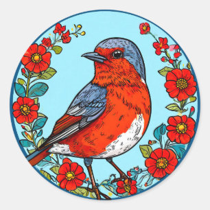 Eurasian Robin Bird on Branch Cozy Woodland 🌿✨ Classic Round Sticker