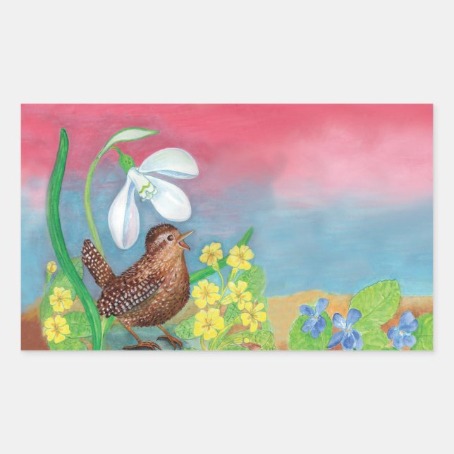 Eurasian wren & Snowdrop & Primroses  Sticker (Front)