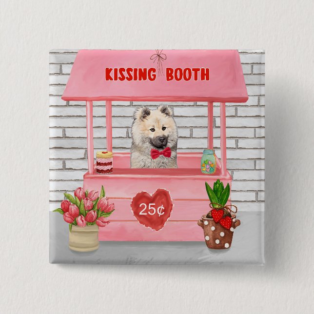 Eurasier Dog Valentine's Day Kissing Booth 2 Inch Square Button (Front)