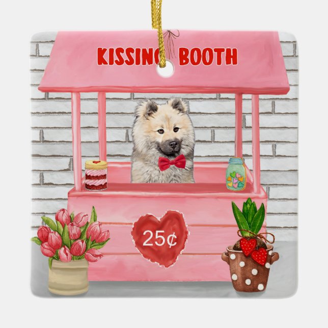 Eurasier Dog Valentine's Day Kissing Booth Ceramic Ornament (Front)