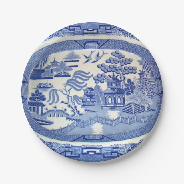 Eureka! Blue Willow Paper Plates for summer. 7" (Front)