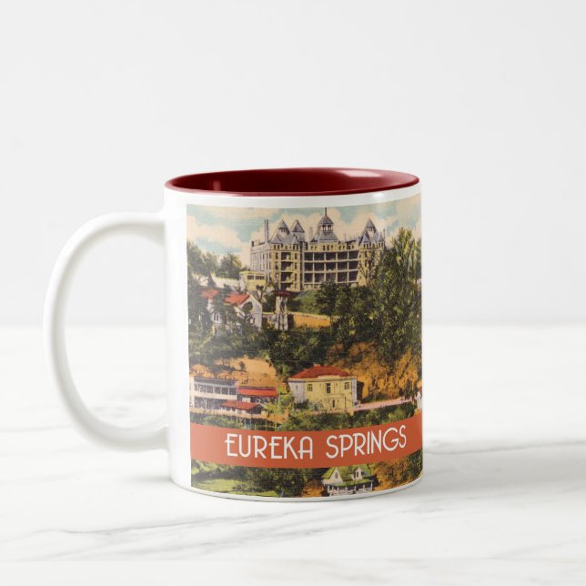 Eureka Springs, Arkansas vintage illustration Two-Tone Coffee Mug (Left)