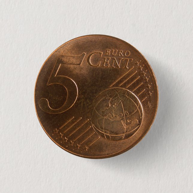 Euro 5 Cent Money Coin 1 Inch Round Button (Front)