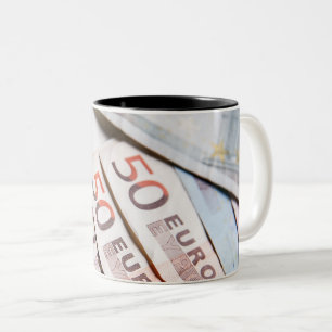 Euro Banknotes Close-Up Photo Money Savings Fina Two-Tone Coffee Mug