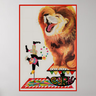Euro Circ Clown and Lion Vintage Attraction Poster