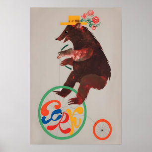 Euro Circ, Cycle Bear 1970s Vintage Circus Poster