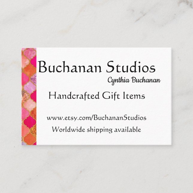 Euro Large Personalize Text Memorable Pinks Business Card (Front)