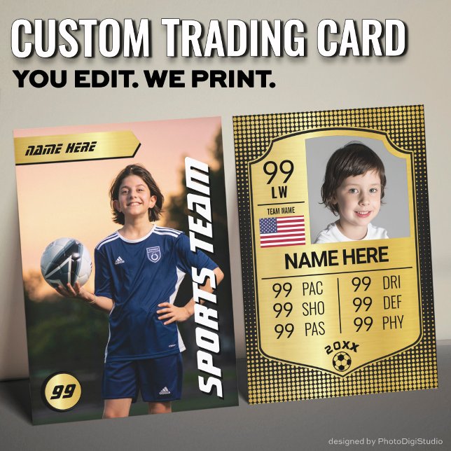 EURO Soccer Card Shield Gold Football Trading Card (Custom Soccer Trading Card, Gold Shield Player Card)