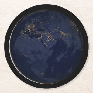 Europe, Africa & Middle East City Lights At Night Round Paper Coaster