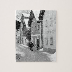 Europe, Austria, Hallstat. Snowy street Jigsaw Puzzle