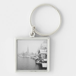 Europe, Austria, Hallstat. Town view in the snow Keychain