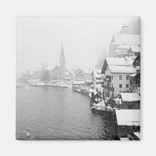 Europe, Austria, Hallstat. Town view in the snow Magnet