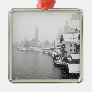 Europe, Austria, Hallstat. Town view in the snow Metal Ornament
