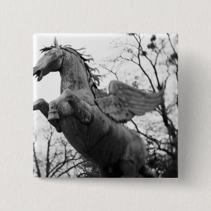 Europe, Austria, Salzburg. Winged horse statue, 2 Inch Square Button