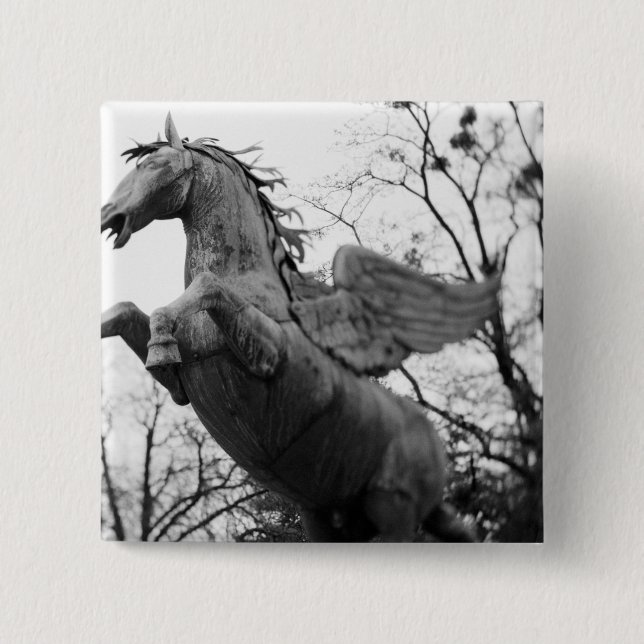 Europe, Austria, Salzburg. Winged horse statue, 2 Inch Square Button (Front)