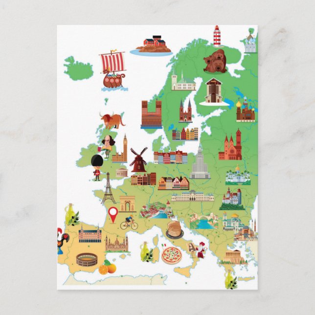 Europe Cartoon Map Postcard (Front)
