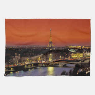 Europe, France, Paris. Sunset view of Eiffel Kitchen Towel