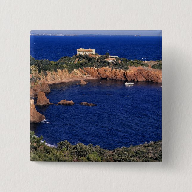 Europe, France, Theoule-sur-Mer. A tile-roofed 2 Inch Square Button (Front)