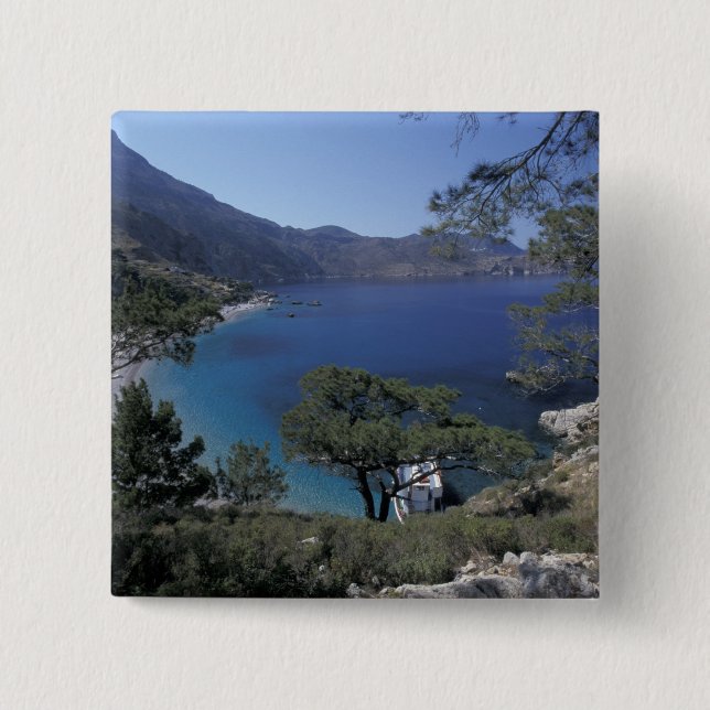 Europe, Greece, Karpathos, Dodecanese; Apella 2 Inch Square Button (Front)