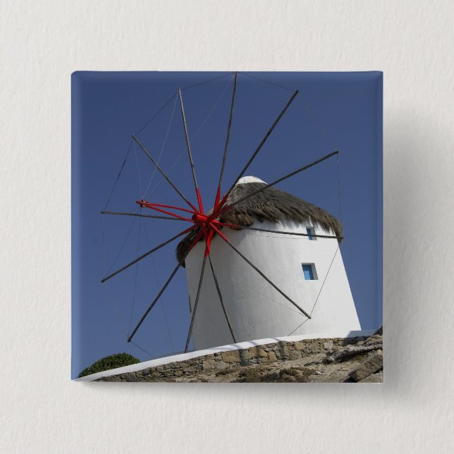 Europe, Greece, Mykonos. 3 2 Inch Square Button (Front)