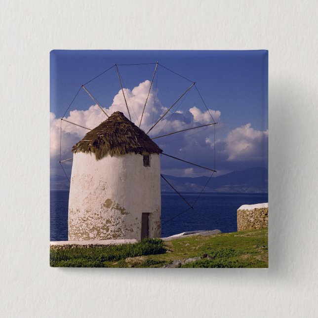 Europe, Greece, Mykonos. A striking white 2 Inch Square Button (Front)