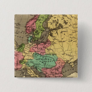 Europe Hand Coloured Atlas Map 2 Inch Square Button