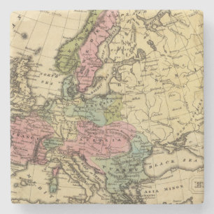 Europe Hand Coloured Atlas Map 2 Stone Coaster