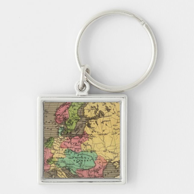 Europe Hand Coloured Atlas Map Keychain (Front)