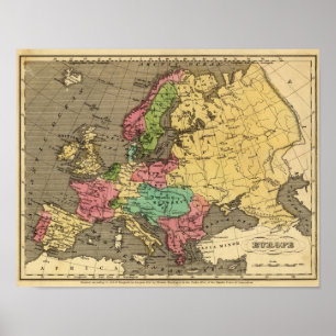 Europe Hand Coloured Atlas Map Poster