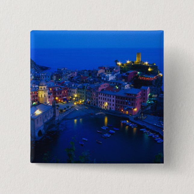 Europe, Italy, Cinque Terre, Vernazza. Hillside 2 Inch Square Button (Front)