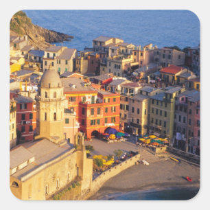 Europe, Italy, Cinque Terre. Village of Vernazza Square Sticker
