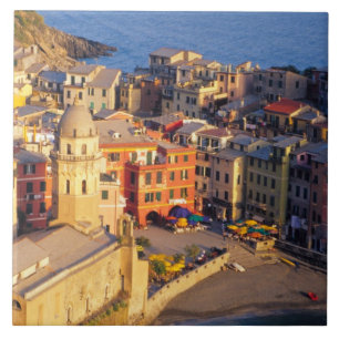Europe, Italy, Cinque Terre. Village of Vernazza Tile