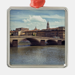 Europe, Italy, Florence. The Arno River flows Metal Ornament