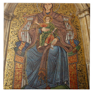 Europe, Italy, Sicily, Taormina. Madonna & child Tile