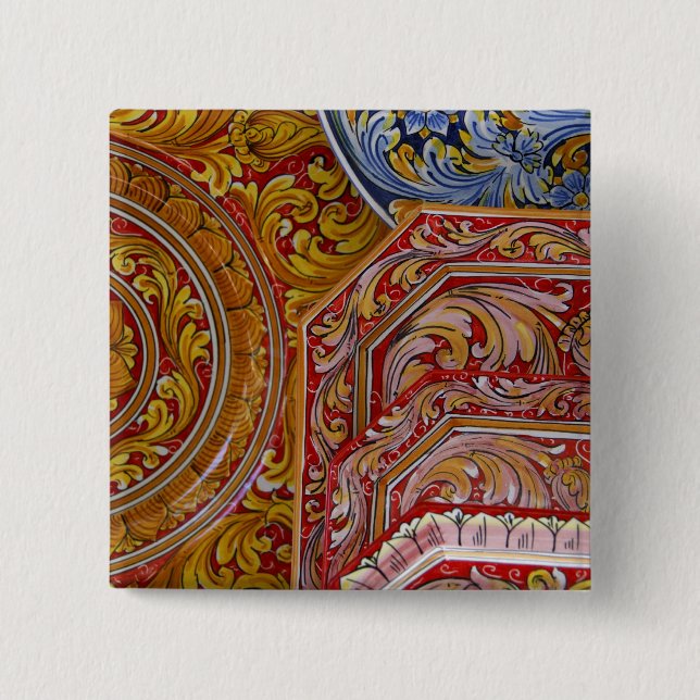 Europe, Italy, Sicily, Taormina. Traditional 2 Inch Square Button (Front)