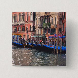 Europe, Italy, Venice, gondolas in canal 2 Inch Square Button