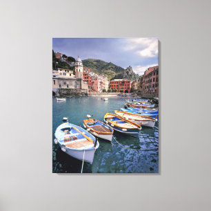 Europe, Italy, Vernazza. Brightly painted boats Canvas Print