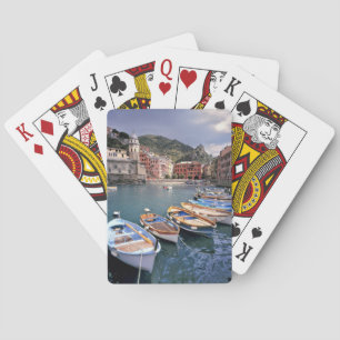 Europe, Italy, Vernazza. Brightly painted boats Playing Cards
